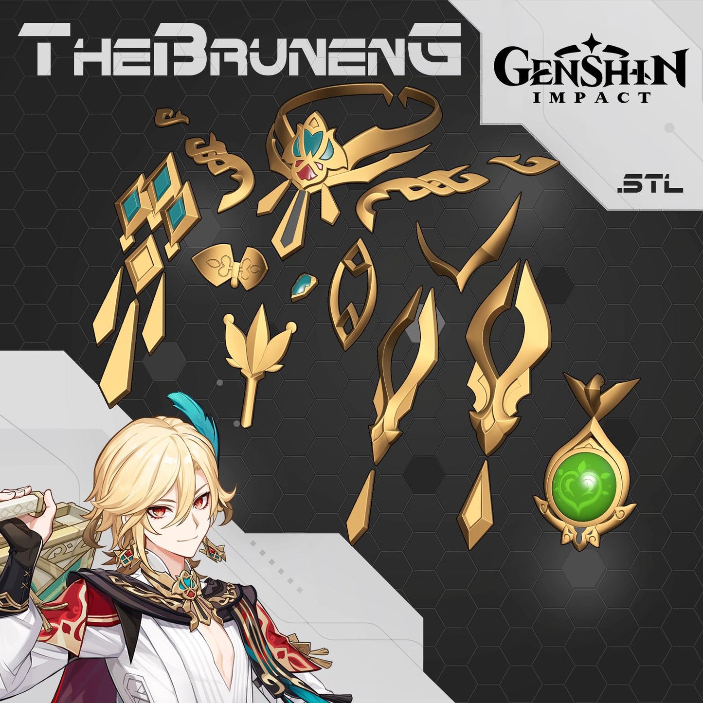 Genshin Impact Kaveh Cosplay Accessories set [3d print files]